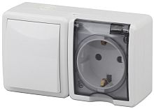 Блок накладной Эра Эксперт розетка 1-м.+выключатель 1-кл. IP54 белый картинка